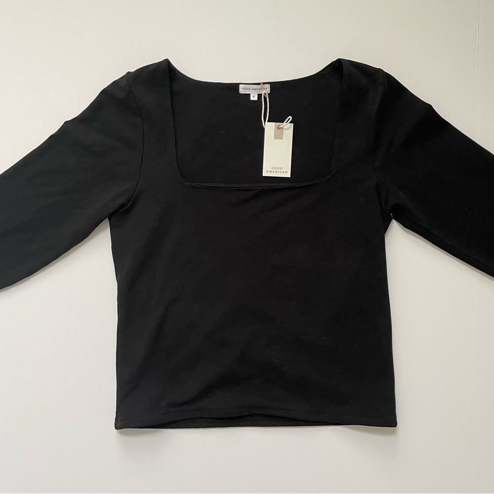 Good American Black Square Neck Long Sleeve